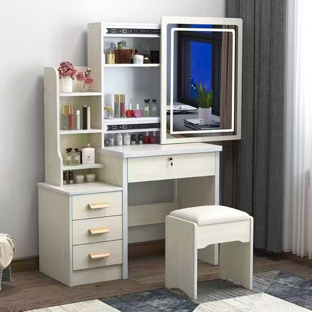 Mesa moderna minimalista, mesa de maquillaje de estilo de crema, dormitorio, mini tocador, alquiler de casa, gabinete de maquillaje en uno image 17