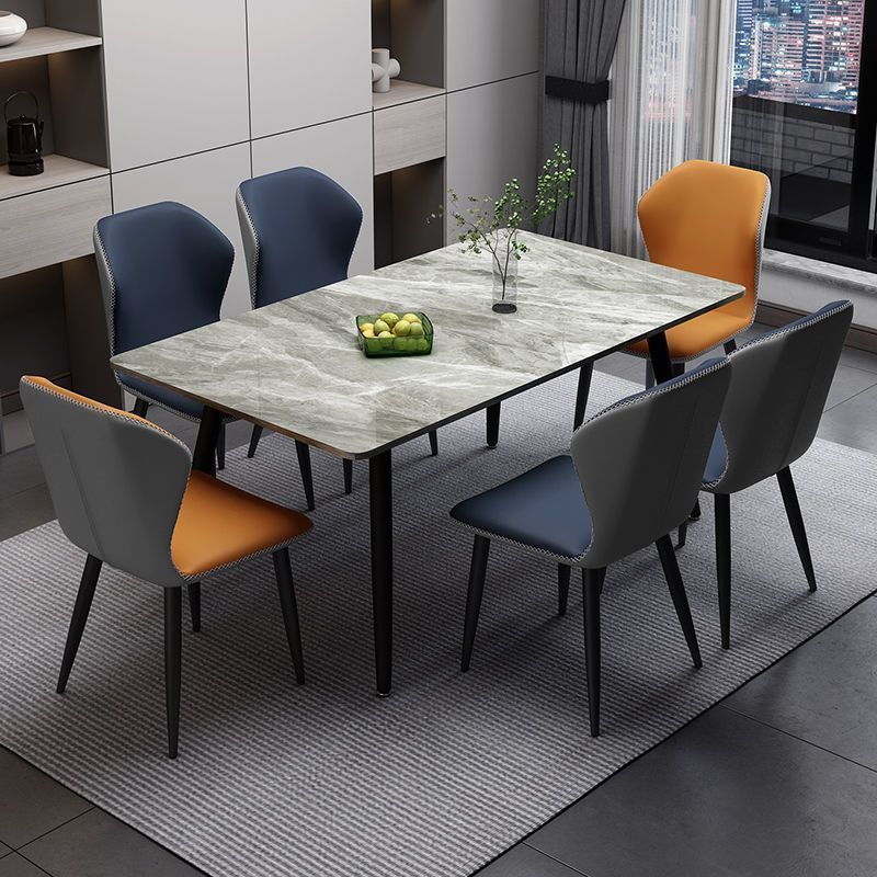 岩板餐桌椅奢岩板组合轻奢意式简约现代长方形家用小户型吃饭桌子