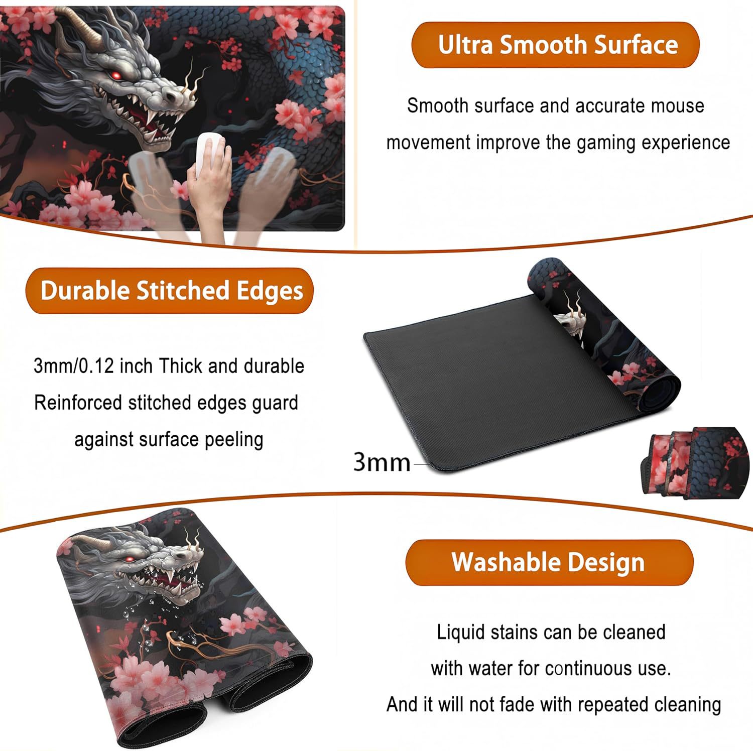 Explosión transfronteriza japonesa dragón negro antideslizante antisucio juego de oficina bloqueo de borde almohadilla de ratón Europa y América IP Amazon caliente