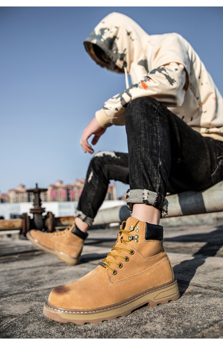 Ψηλές, μεγάλες κίτρινες μπότες, με στρώση κεφαλιού, δέρμα χοίρου, για υπαίθριες δραστηριότητες και ζεστά ανδρικά παπούτσια από κασμίρ_voghion.com