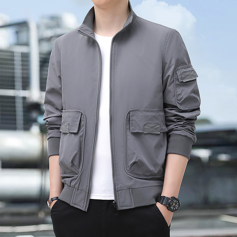 Primavera y otoño para hombres de mediana edad camping chaqueta casual al aire libre nueva chaqueta de cuello vertical chaqueta de manga larga