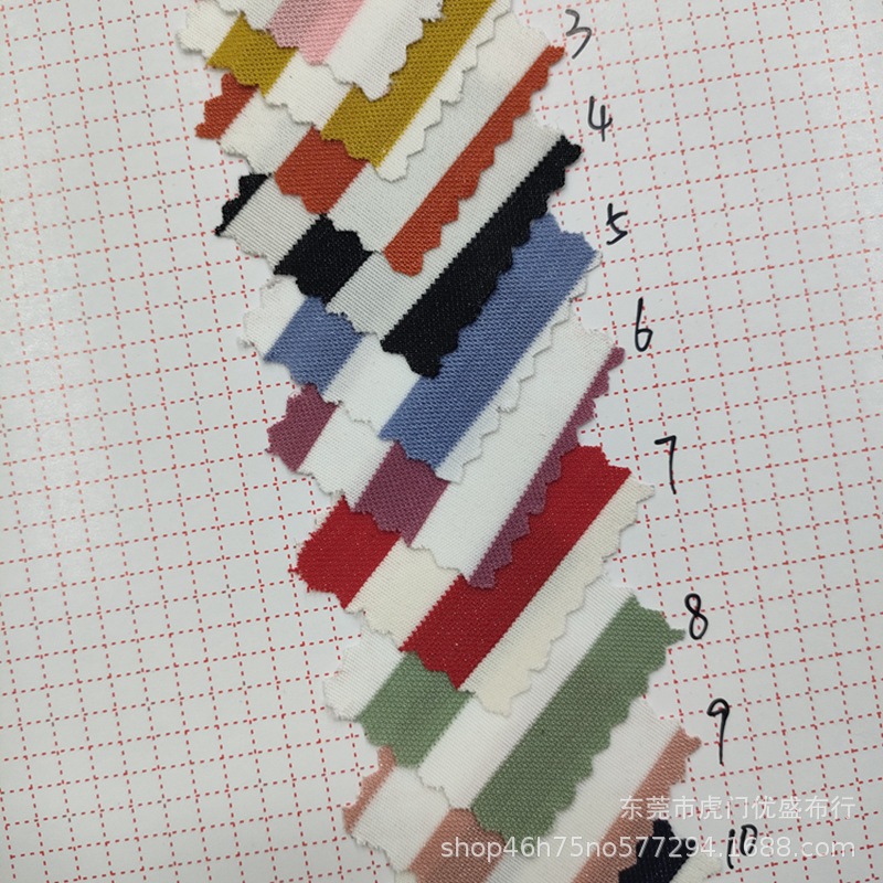 新款现货亮光单孔丝 单面亮光丝网眼条纹布料 T恤休闲服闪光面料