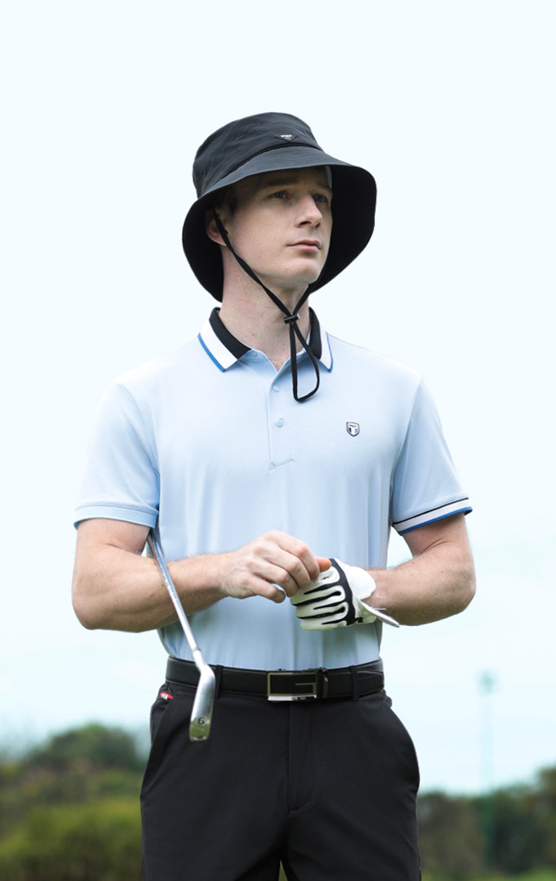 Áo polo golf nam ngắn tay co giãn kháng khuẩn cổ kẻ sọc ghép màu — YF684-Áo màu đen, YF684-Áo màu trắng, YF684-Áo màu xanh pha lê Băng chi tiết 15