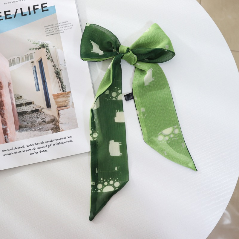 Verano delgada estrecha larga bufanda de seda Cinturón Verde banda de pelo cinta corbata bolsa accesorios de gasa decorativa trenzada corbata de pelo