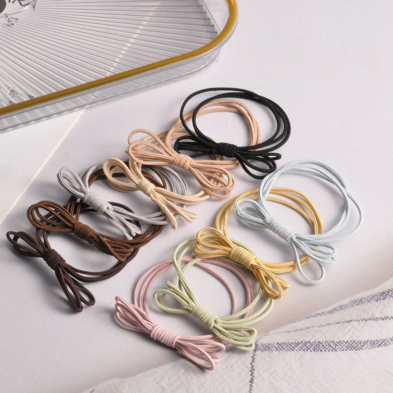 3 층 라이트 베이지 넥타이 활 머리 반지 매일 기본적인 머리 넥타이 고무 텐돈 말 꼬리 머리 밧줄 높은 탄성 머리 밧줄