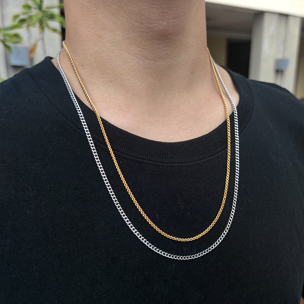 Vêtement De Rue Couleur Unie Acier Inoxydable Placage Hommes Collier display picture 1