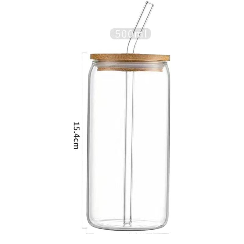 Taza de coque transfronteriza de 16oz, taza con pajita, taza de agua de vidrio de borosilicato alto, taza de té de la leche con tapa, taza de jugo, juego de tazas de coque