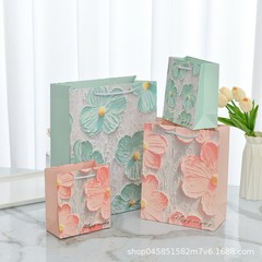 縦型立体油絵ギフトバッグ、高価値紙袋、誕生日プレゼント包装袋、フラワーハンドバッグ、ギフトバッグ