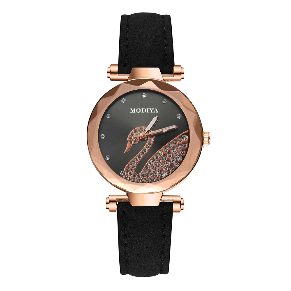 Montre-bracelet pour femmes mode cristal cygne cadran Quartz analogique montre pour femme avec bracelet en daim montre-bracelet_voghion.com