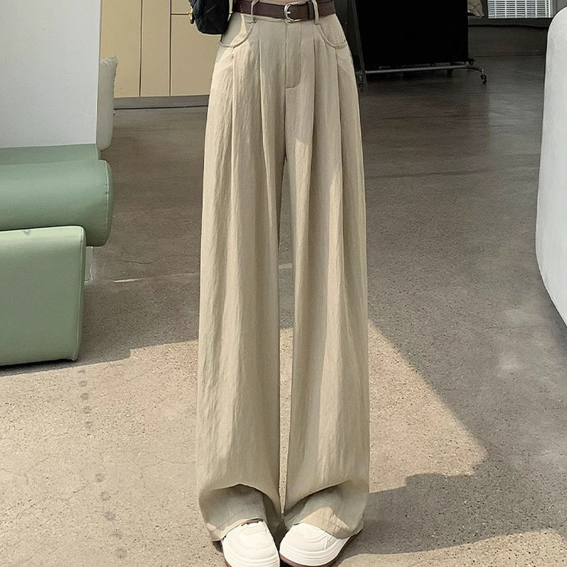 Pantalones de piernas anchas de mujer primavera y otoño verano 2025 nuevos pantalones casuales de cintura alta y flauta relajada