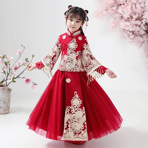 Wine  Red Hanfu Chinese style costume super girls cheongsam Fairy Chinese Princess Dress children fairy XiuHe tang suit children hanfu skirt kids