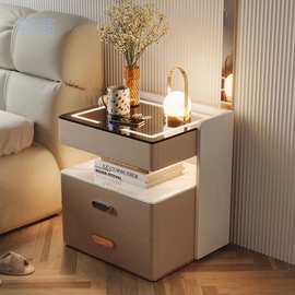 6Yt智能床头柜多功能收纳实木轻奢简约现代无线卧室充电高级床边