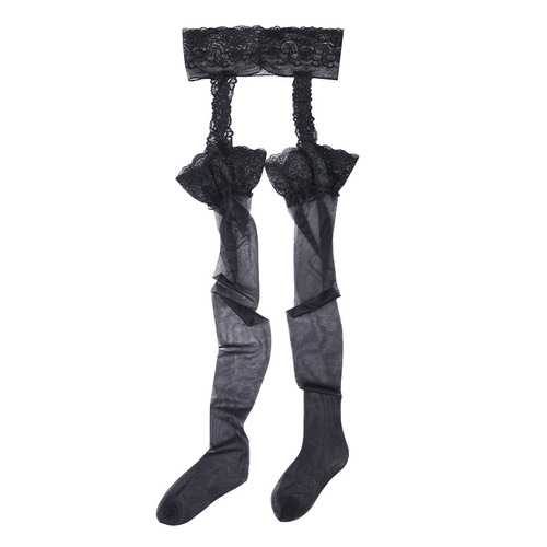 Cross-border large size Internet celebrity garter stockings lace one-piece feminine ultra-thin white sexy black stockings stockings over the knee