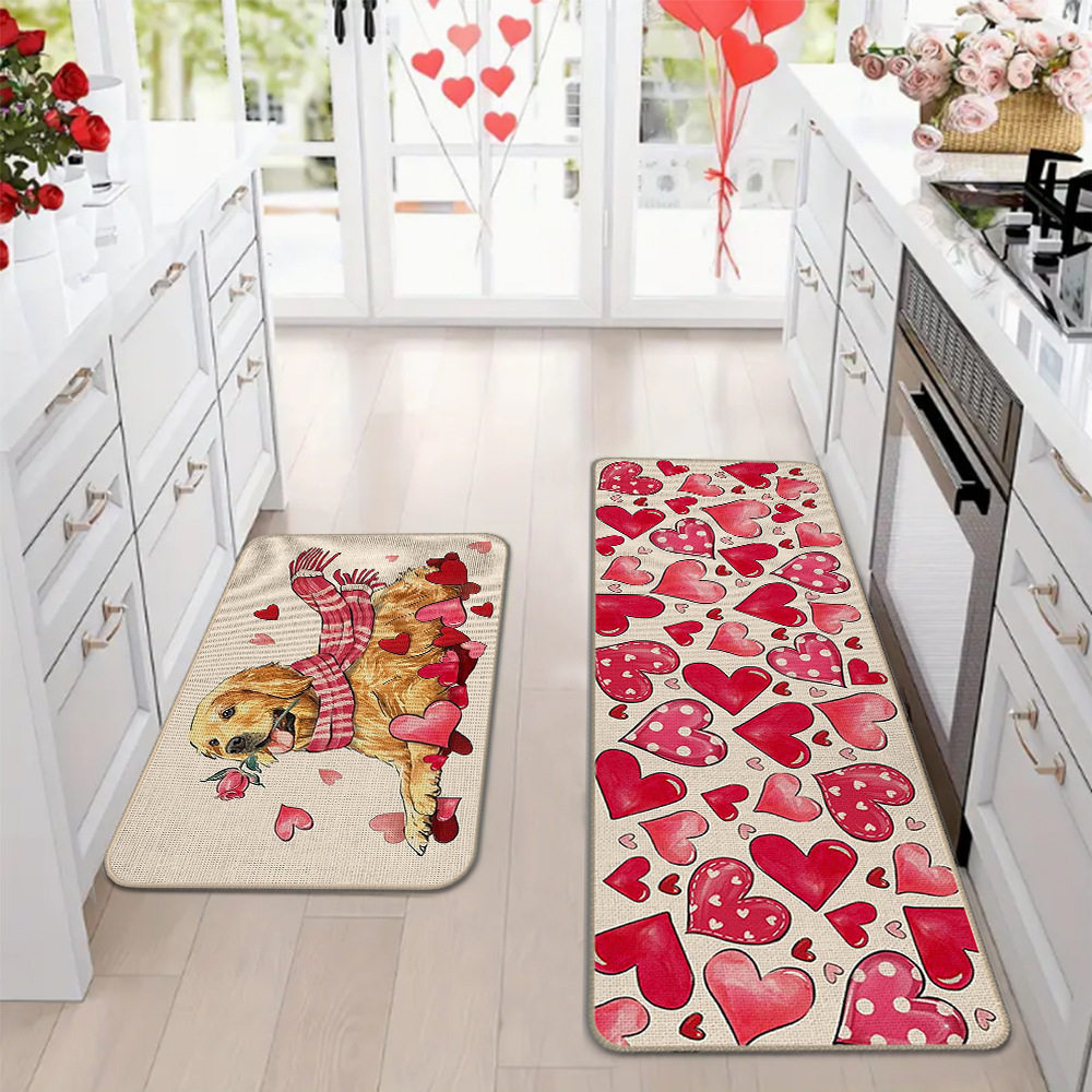 Amazon día de San Valentín alfombra de piso de cocina doméstica dos piezas conjuntos de alfombra de piso resistente a la suciedad y alfombra de puerta de entrada