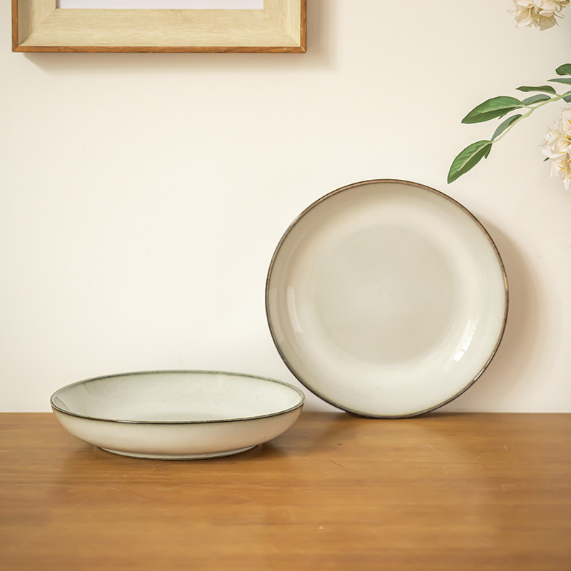 Plato de cerámica profunda retro simple platos caseros con sopa platos de ensalada de frutas platos de restaurante platos de comida occidental platos de pasta