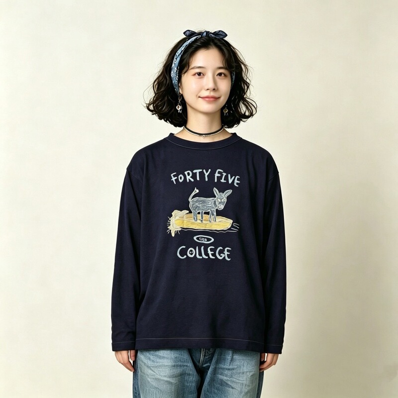 Directly Supplied from the Original Factory, Foreign Trade Clothing Ctrl C 45R - Front Triangle Donkey Design Long-Sleeve T-Shirt, New Japanese Style for Men and Women