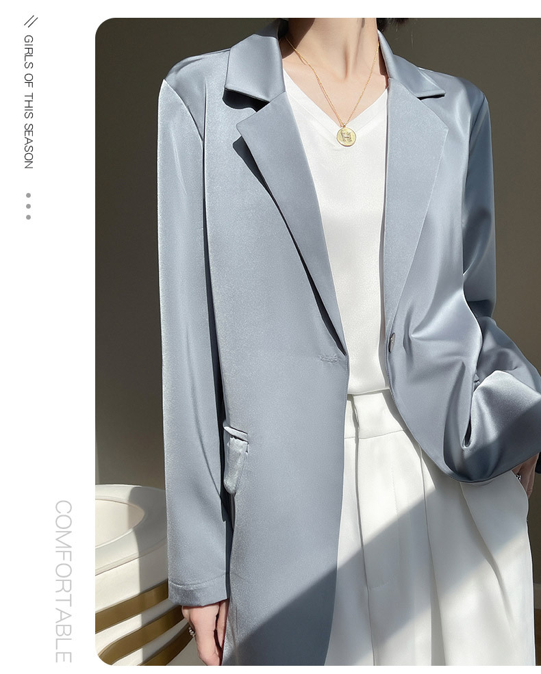 ng2510292 French-style White Blazer For Women, Summer Loose-fitting Thin Silk Satin One-button Casual Suit Jacket_ecoleips.com