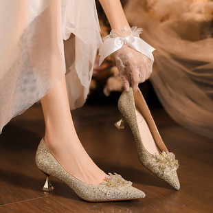 X555A-61 Wedding Shoes Xiuhe Wedding Dress Two-Wear Bridal Shoes 2024 Banquet High Heels Women's High-End 32-43