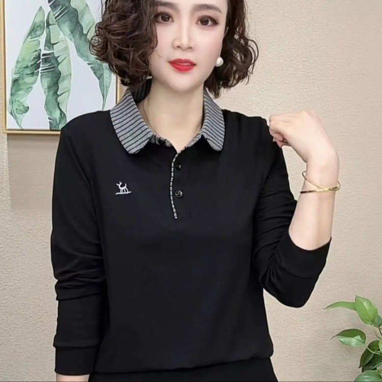 一件代发直播爆款2025秋季新款是拼色刺绣洋气百搭显瘦长袖打底衫|undefined