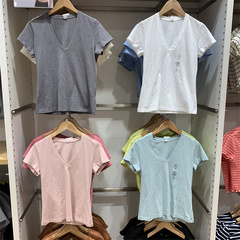 日本の2025夏万能カジュアルシンプル竹糸Vネック半袖TシャツレディーストップスY456005