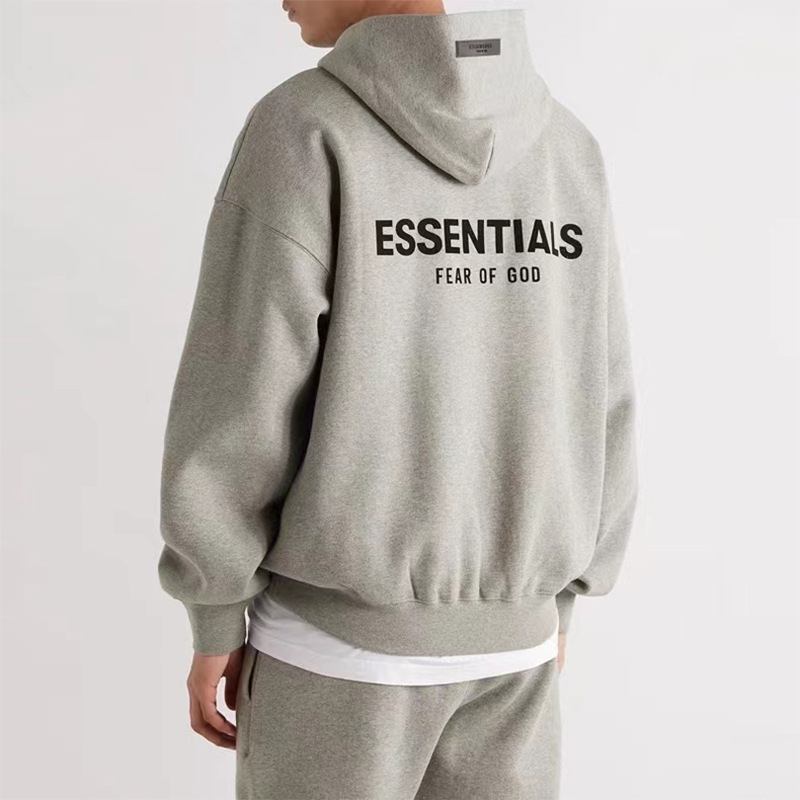 跨境ENTIALS复线SS22植绒连帽卫衣男款深燕麦黑色浅燕麦加|undefined