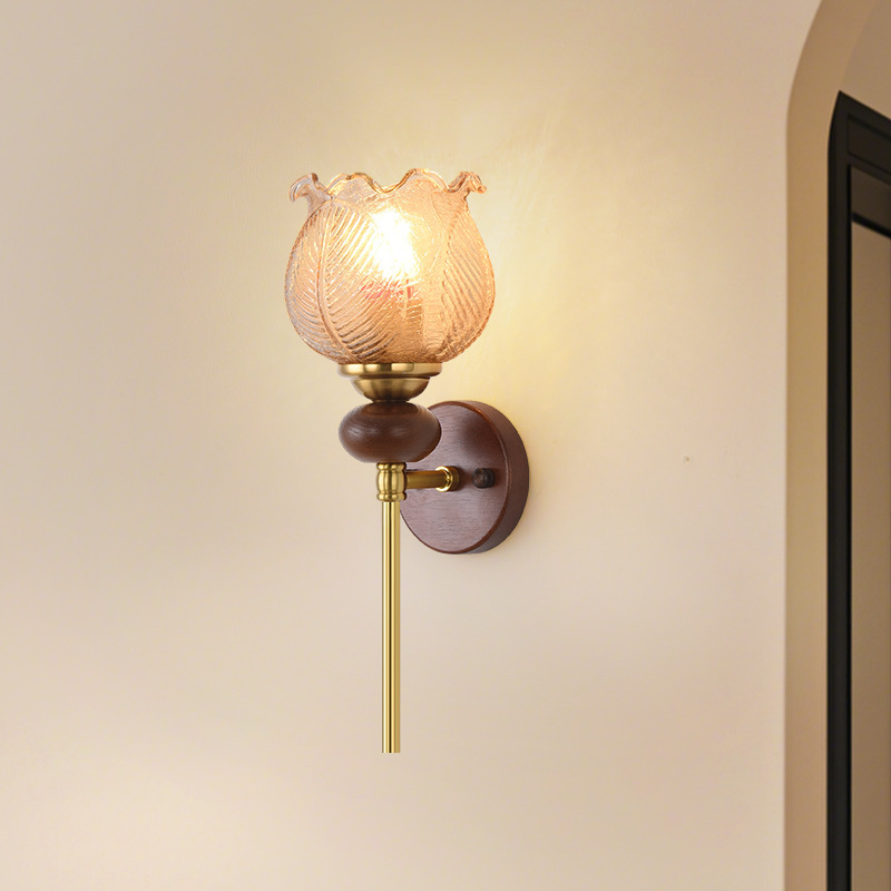 Lámparas de pasillo de nuez dormitorio de estilo americano lámparas de pared vintage cabeza de cama de melocotón lámparas de color Lade lámparas de color
