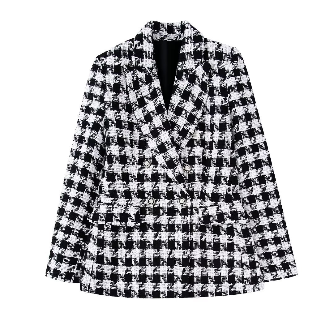 long sleeve houndstooth slim suit jacket NSYXB136957