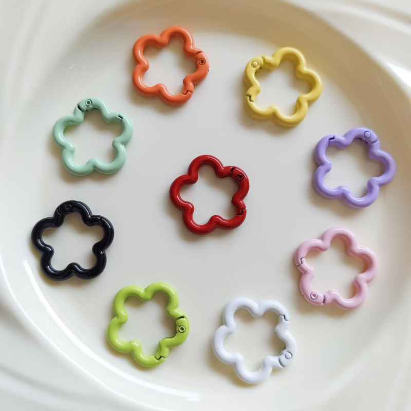 DIY Jewelry Accessories Pendant Candy Color Flower Spring Buckle Paint Metal Colorful Plum Blossom Buckle Cherry Blossom Keychain