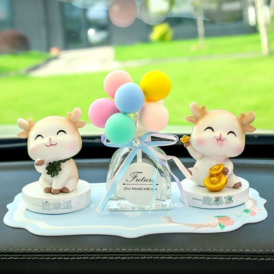 Car ornaments, Deer Ornaments Car Small Ornaments - rich-lucky-balloon-aromatherapy-sit-blue-flower-pad