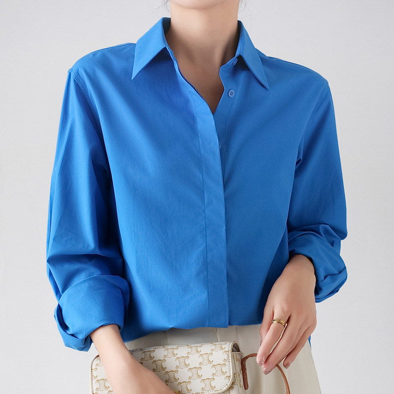 Klein Blue Anti-Wrinkle No-Iron Tencel Cotton Shirt for Women 26 Spring and Summer Casual Loose Shirt Jacket Commuter Top