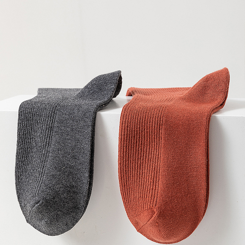 Damen Crew Socken Mit Wellensaum Für Herbst Und Winter Einfarbig_voghion.com