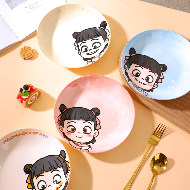 Nezha Household Ceramic Rice Bowl Plate Children's Bowl Cute Cartoon New Creative High-value Bowl