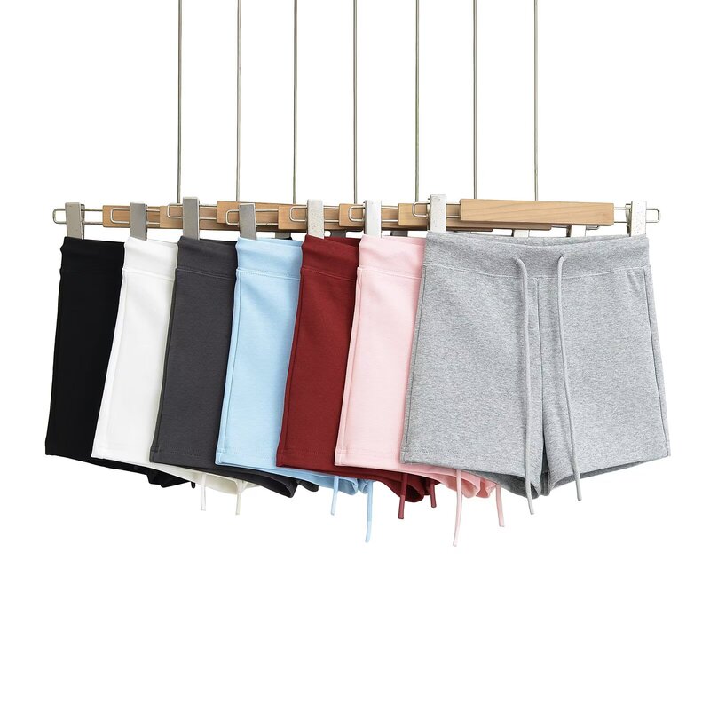 European and American Style Summer Hot Girl High Waist Drawstring Solid Color Simple Casual Shorts Riding Shorts Tight Yoga Pants