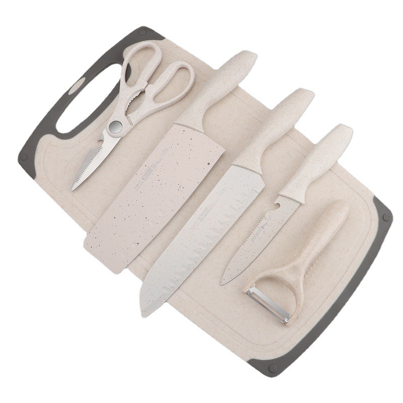Cuchillo de cocina conjunto completo de cuchillo de cocina doméstico tablero de cocina 2 en 1 bebé un acero inoxidable sin image 5