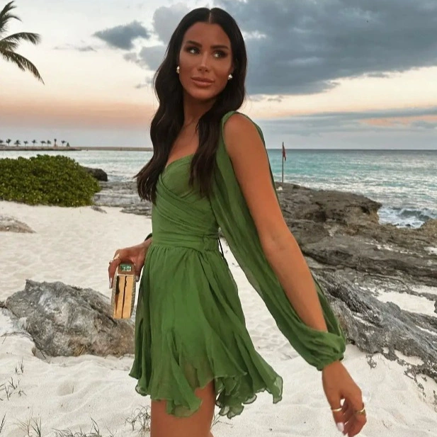 Трансграничная европейская и американская женская одежда AliExpress взрывное сексуальное платье с V-образным вырезом с рукавами