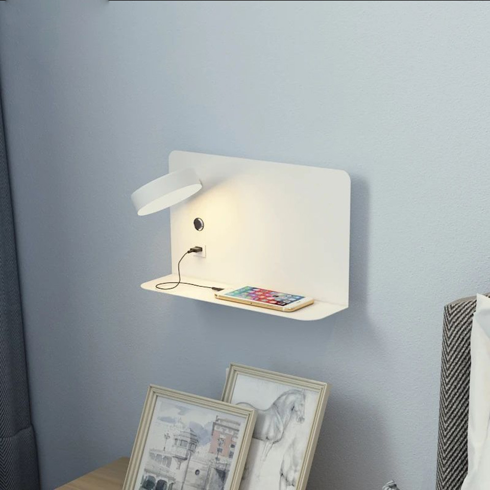 Lámpara de pared táctil de tres colores electrodeless atenuación USB recargable LED Lámpara de lectura de luz de lujo minimalista dormitorio lámpara de noche 12W