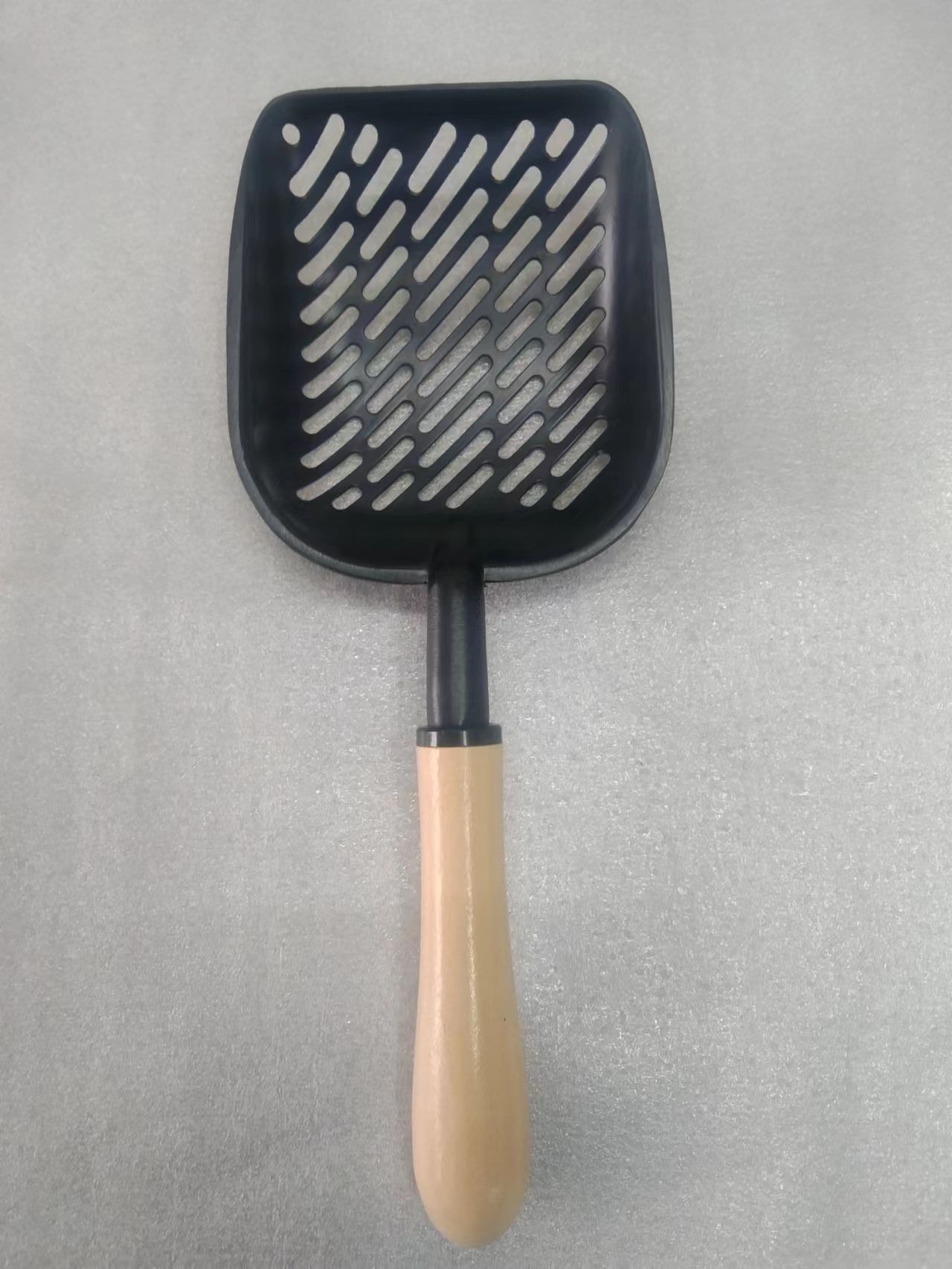 Metal de acero inoxidable aleación de aluminio gato arena pala multicolor mascota gato pala mierda artefacto gran mango de madera inodoro