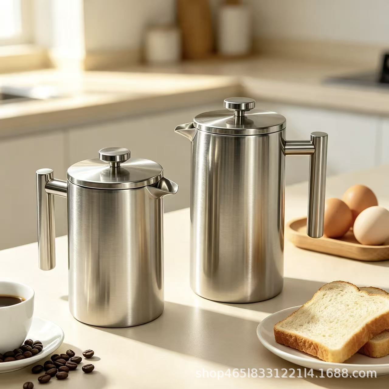 Stainless steel French press pot, French hand-brew coffee pot, tea pot, filter press pot, multi-purpose for home and outdoor use, large capacity