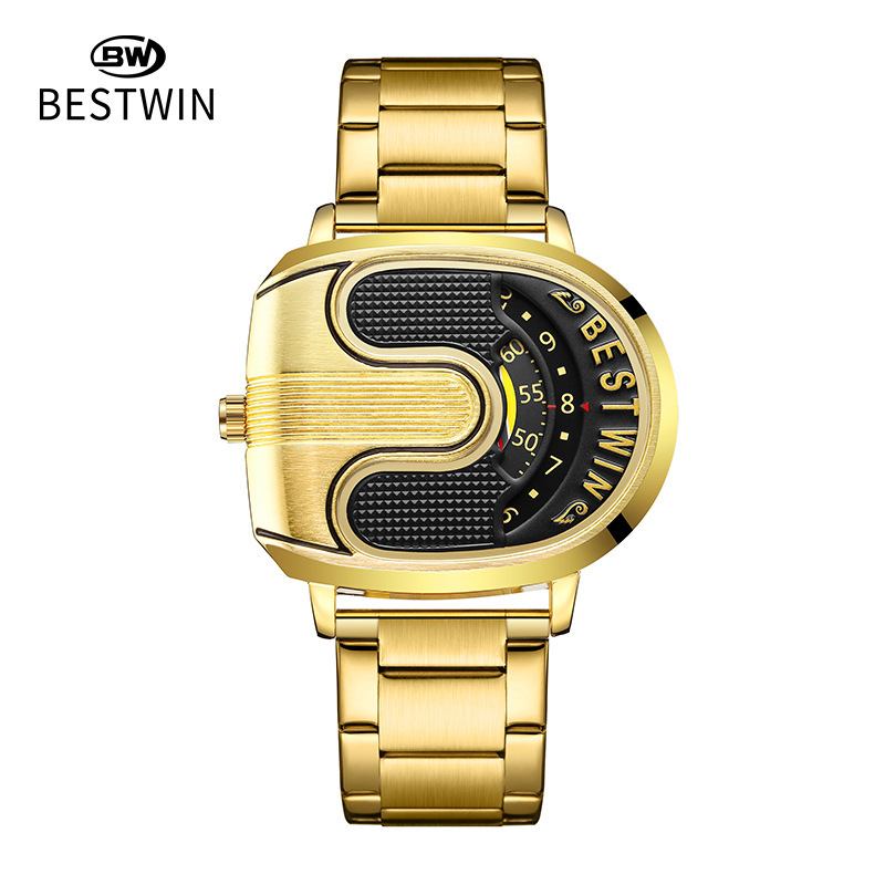 Montre homme en alliage doré en forme de U, mouvement à quartz, style luxueux/rétro. Coffret cadeau non inclus._voghion.com