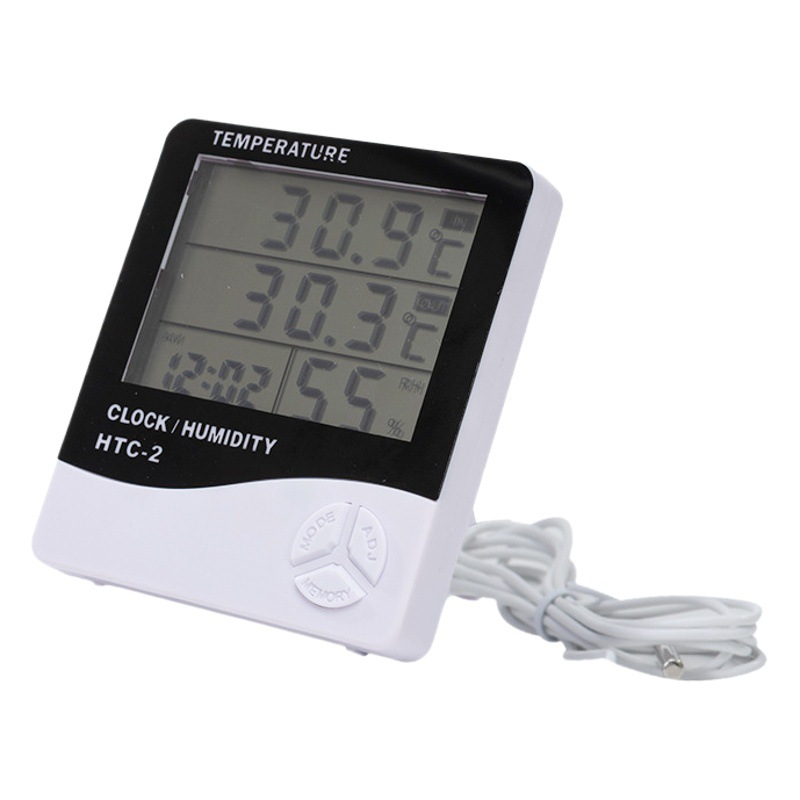 HTC-2 interior y exterior de doble temperatura higrómetro electrónico de pantalla grande hogar higrómetro electrónico con cabezal de la sonda