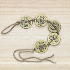 Handmade copper coin pendant with authentic copper five emperors coins, 2.5cm thick, strung on hemp rope, imitation ancient coin, six emperors thick copper coin