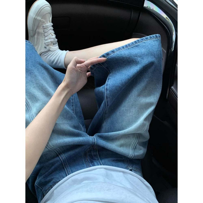 High-Quality Petite Korean-Style Retro Blue Cropped Jeans for Pregnant Women, New Summer Slim-Fit Versatile Wide-Leg Mid-Length Pants