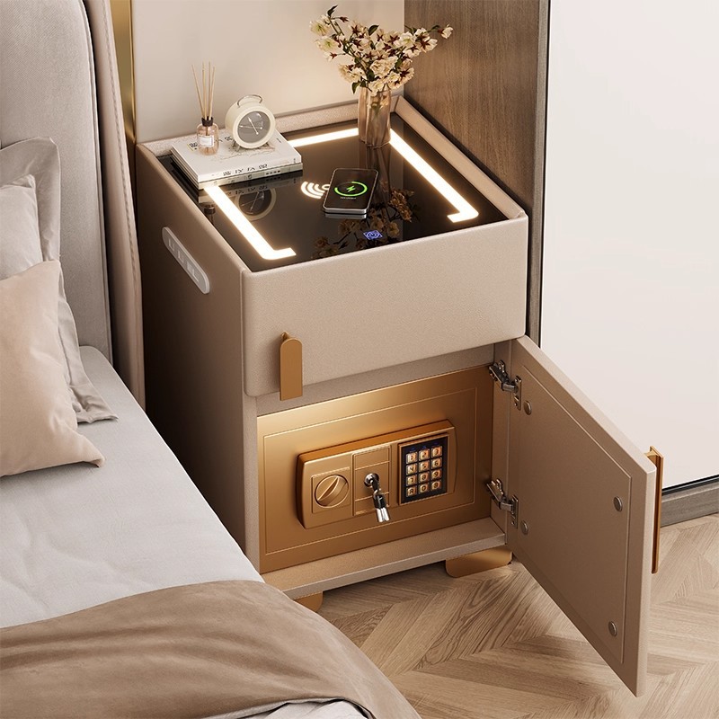 Una caja fuerte inteligente de cabezal de cama en 2025 nuevo dormitorio simple y moderno de madera maciza, lujo ligero y alto