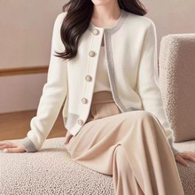 2025秋冬新款韩版洋气减龄软糯开衫上衣小香风拼色针织毛衣外套女