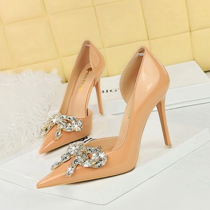 638-H19 European and American High Heels, Thin Heels, Banquet Women's Shoes, Shallow Mouth, Pointed Side Hollow Lac