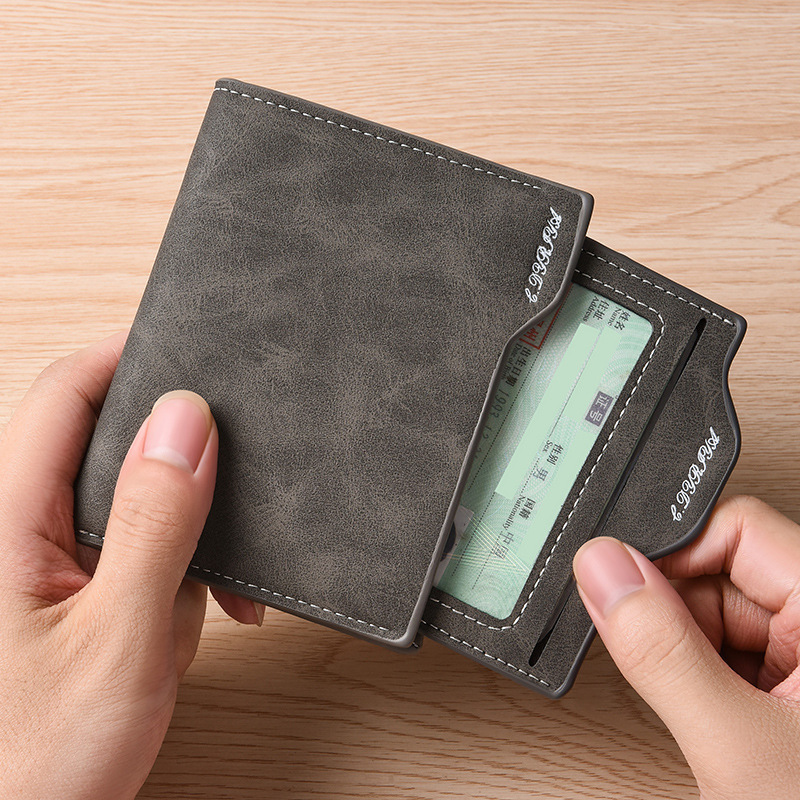 Cartera de hombre corta multi-tarjeta función delgada cartera de cuero suave retro esmerilado cremallera bolsa de cambio bolso de tarjeta de licencia de conducir