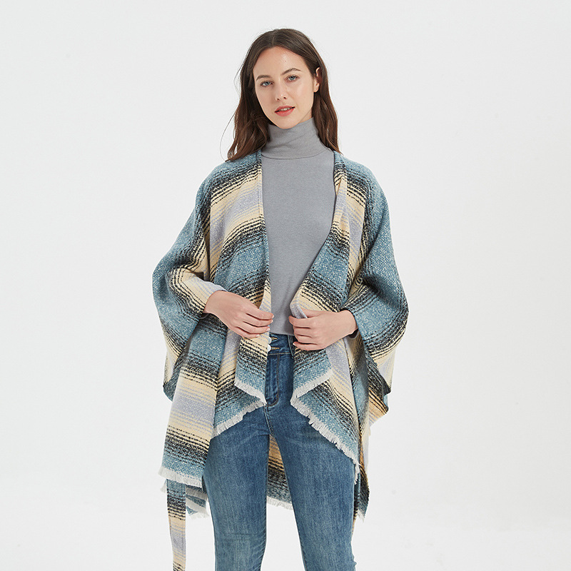 640g Weight Women's Vintage Style Plaid Acrylic Shawl