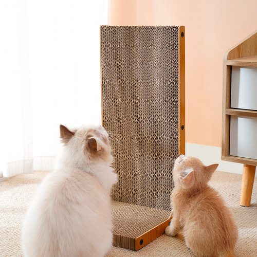 Vertical L-shaped cat scratching board cat toy, durable and crumb-free, corrugated paper cat scratching mat with bell, climbable toy