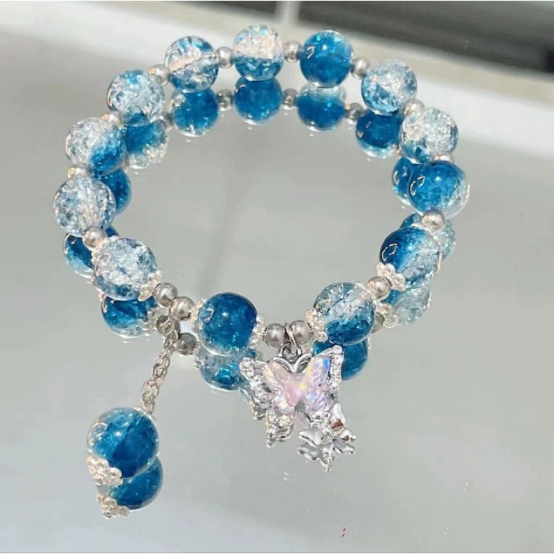 【100条盒装】夜市庙会展会摆摊手串琉璃玻璃手饰新中式爆款_