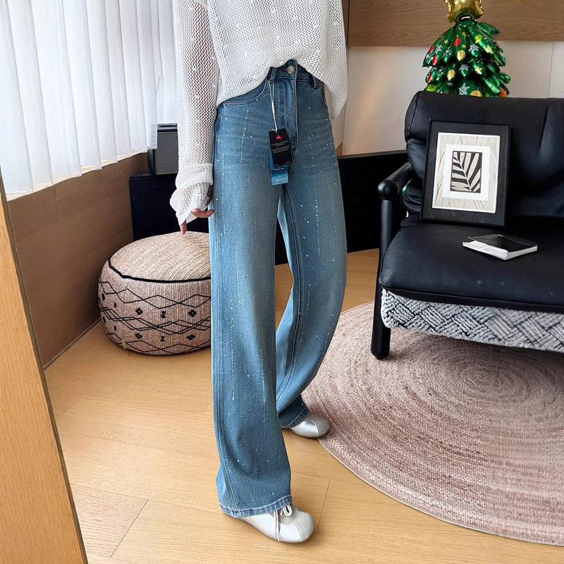 Straight-Leg Pants King~! Women's Slim-Fit Straight-Leg Jeans with Rhinestones, 2026 Spring Cool-Touch Tencel Stretch Slimming Pants Straight-Leg Pants King~! Women's Slim-Fit Straight-Leg Jeans with Rhinestones, 2026 Spring Cool-Touch Tencel Stretch Slimming Pants